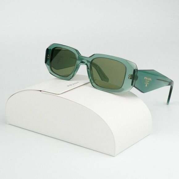 NEW Prada PR17WS 11R10E Sage Green Mirror Internal Silver Rectangle Sunglasses - Picture 2 of 14